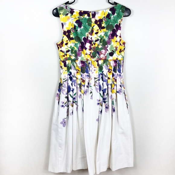 ELIZA J FLORAL FAILLE FIT AND FLARE PLEATED  DRESS - Picture 3 of 6